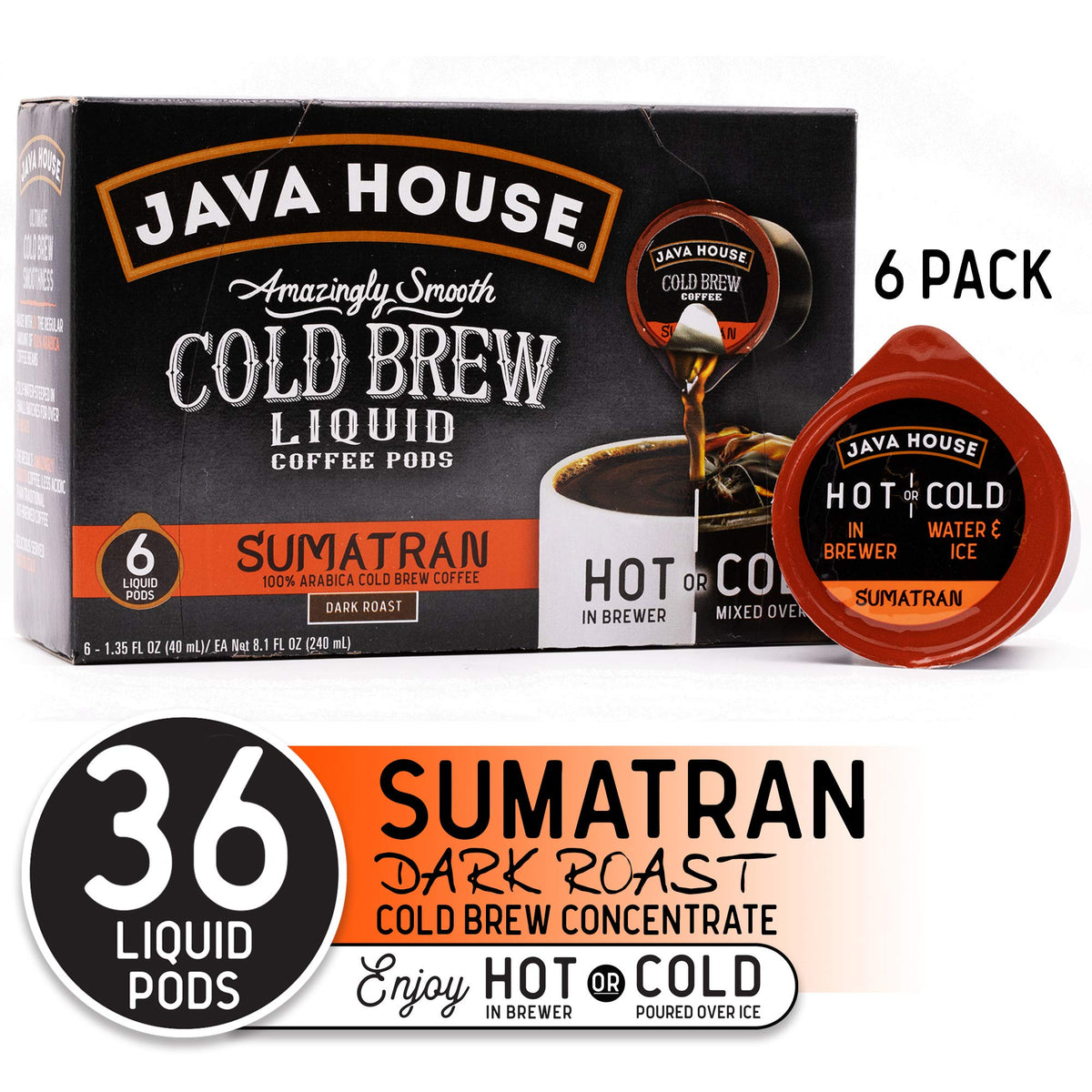 Java House Dark Roast Sumatran Cold Brew Capsules — Peel & Pour, 12 Count, TSA-Approved