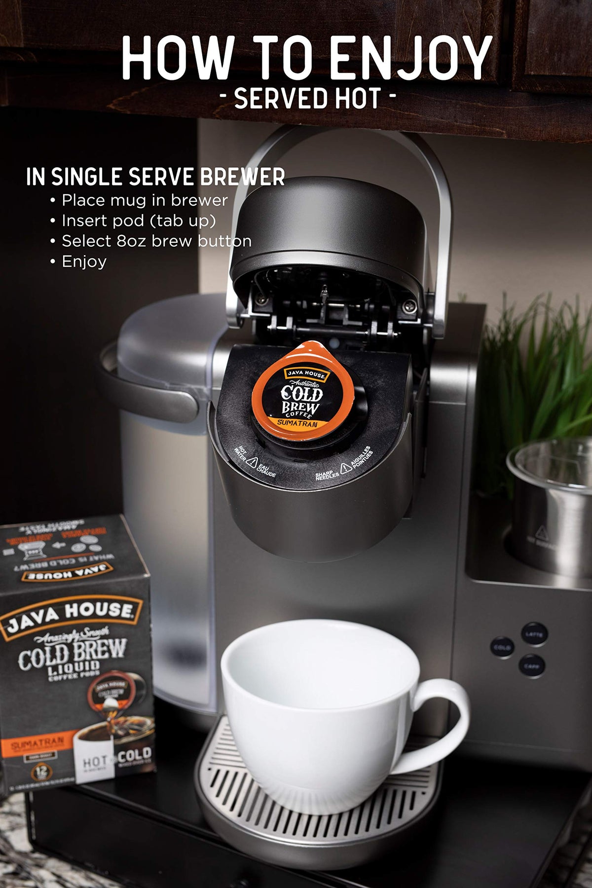 Java House Dark Roast Sumatran Cold Brew Capsules — Peel & Pour, 12 Count, TSA-Approved