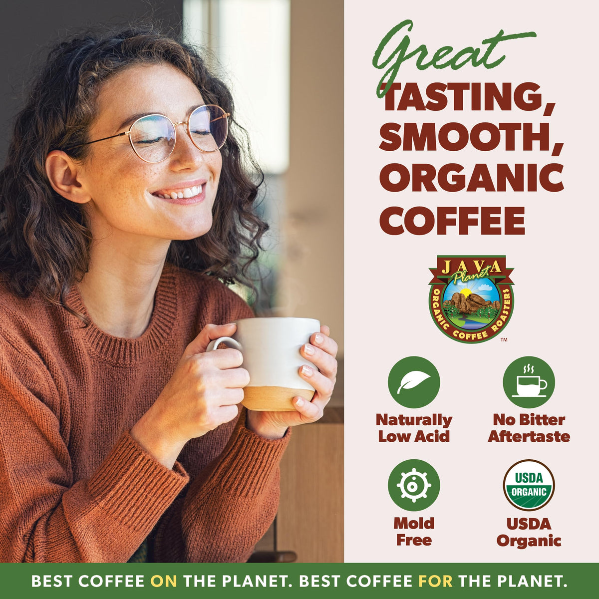 Java Planet Low Acid Organic Coffee – Half Caff Peru, Whole Bean, Mold-Free & Stomach Friendly | 1 lb
