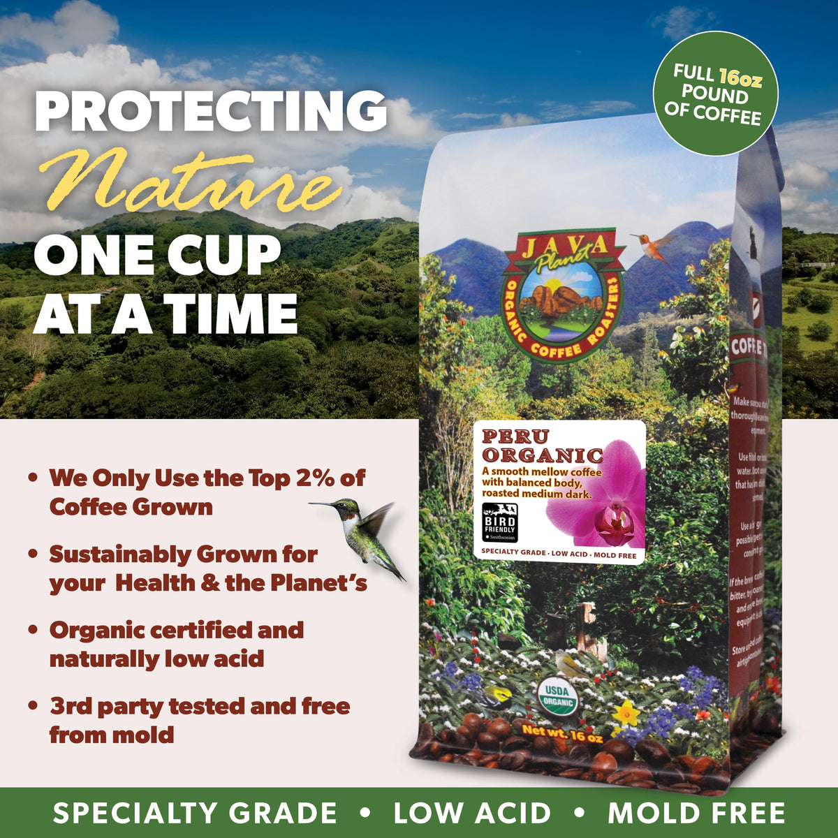 Java Planet Low Acid Organic Coffee – Whole Bean, Mold-Free, Smithsonian Bird Friendly (Peruvian)