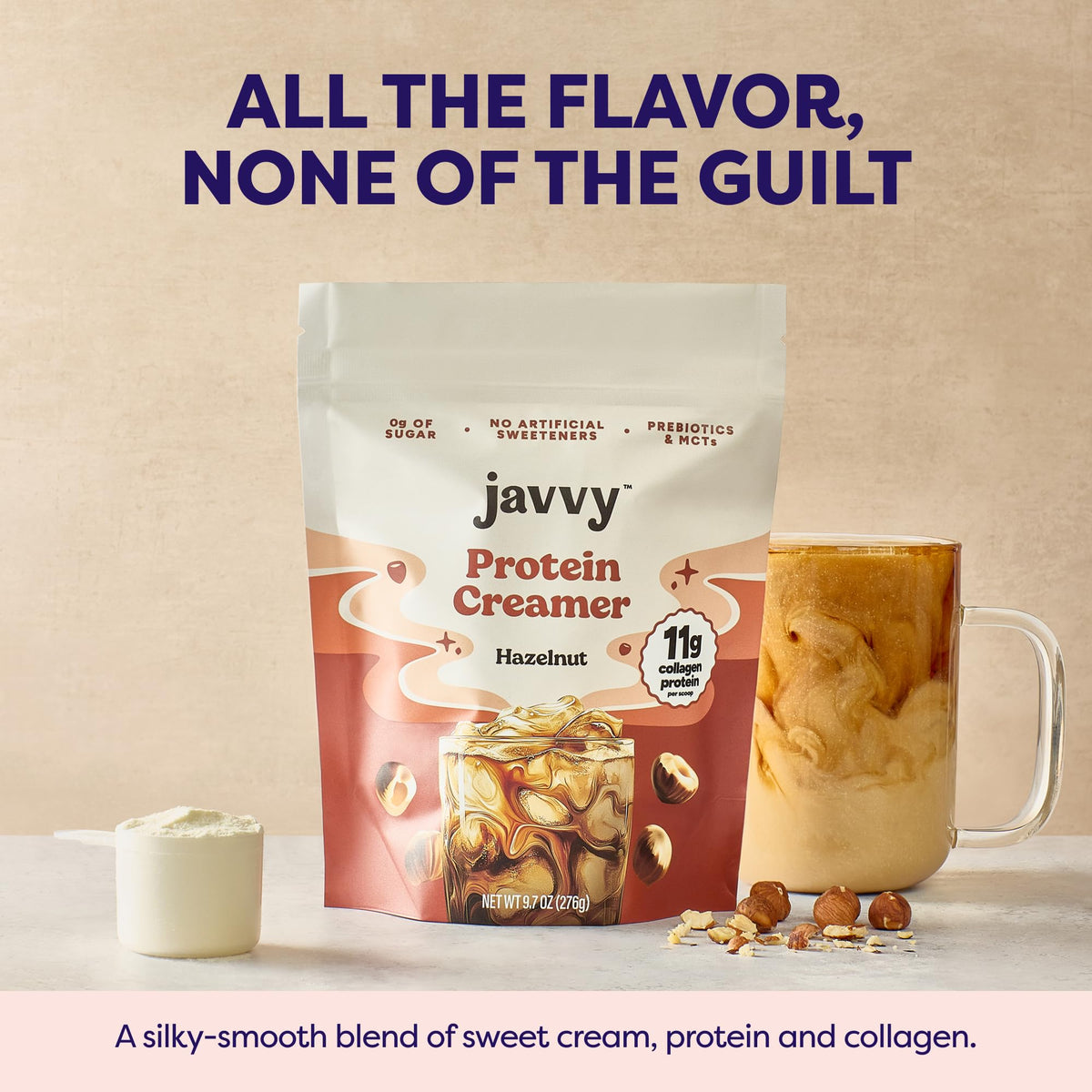 Javvy Hazelnut Protein Coffee Creamer | Grass-Fed Collagen, 11g Protein, Sugar-Free