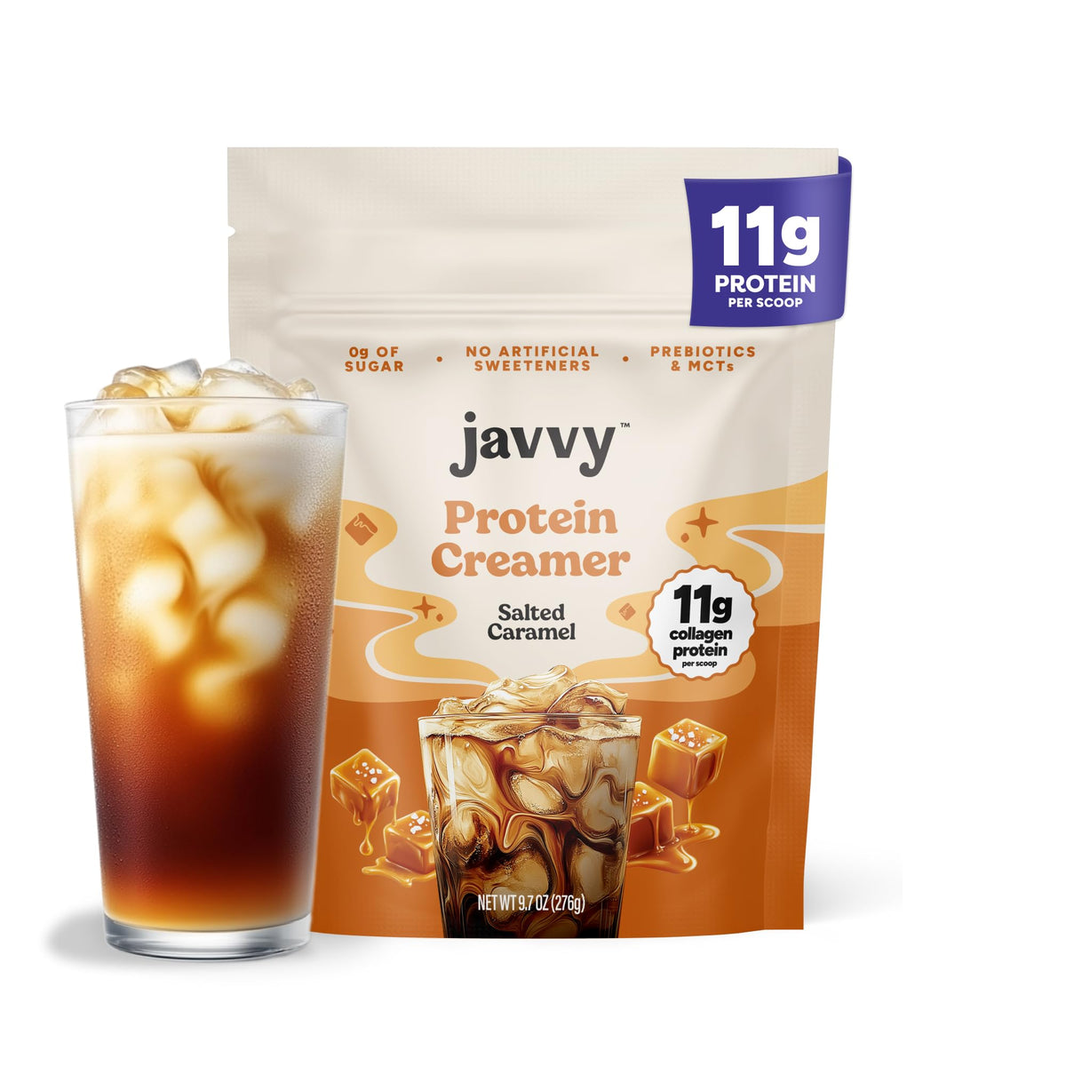 Javvy Salted Caramel Protein Coffee Creamer — Grass-Fed Collagen, MCTs, Keto Friendly