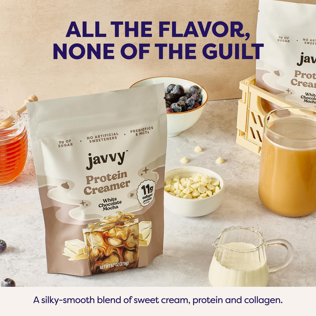 Javvy White Chocolate Mocha Collagen Coffee Creamer – 11g Collagen, MCT, Keto, Lactose & Gluten Free, 0g Sugar