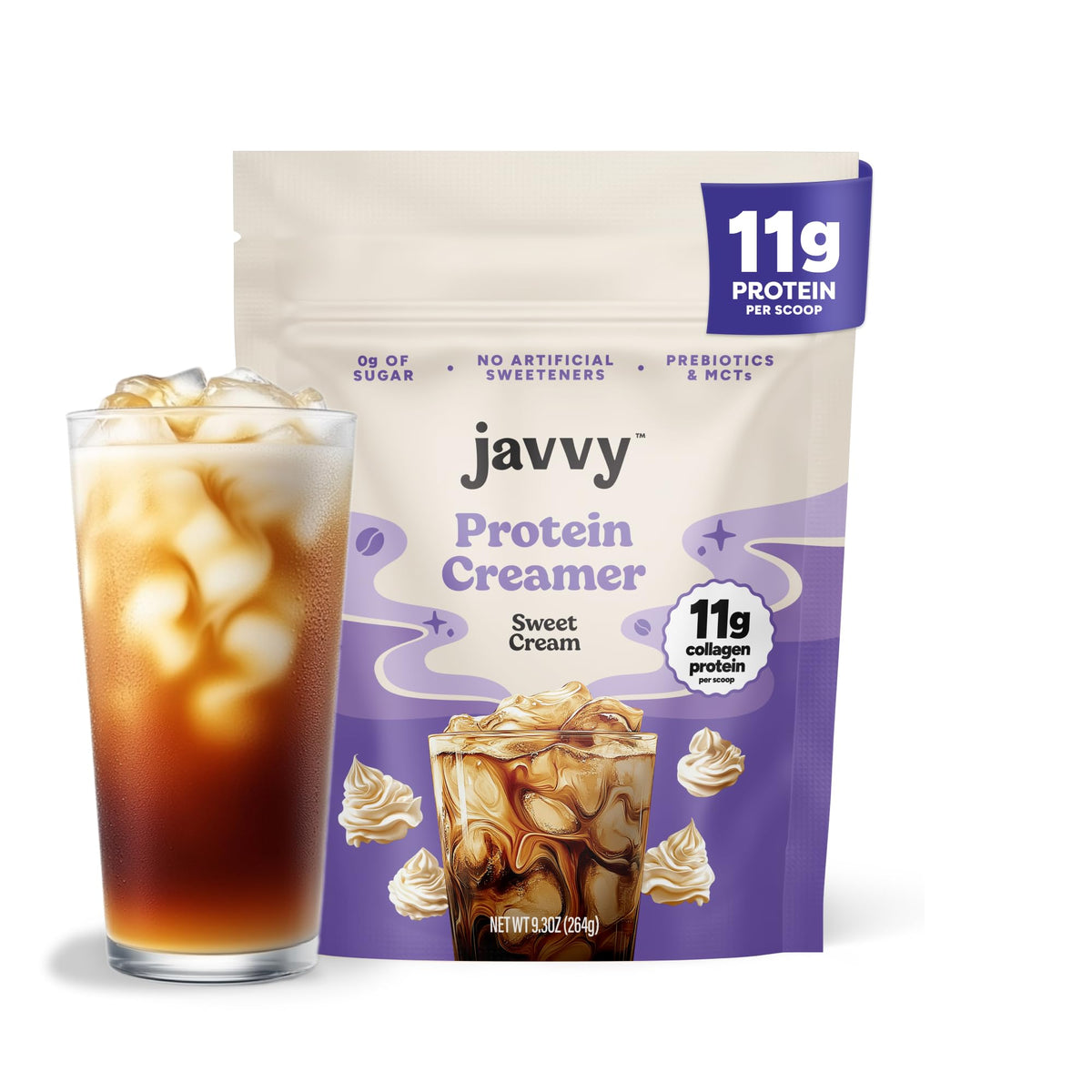 Javvy Sweet Cream Protein Coffee Creamer - Grass-Fed Collagen, 11g Protein, 0g Sugar