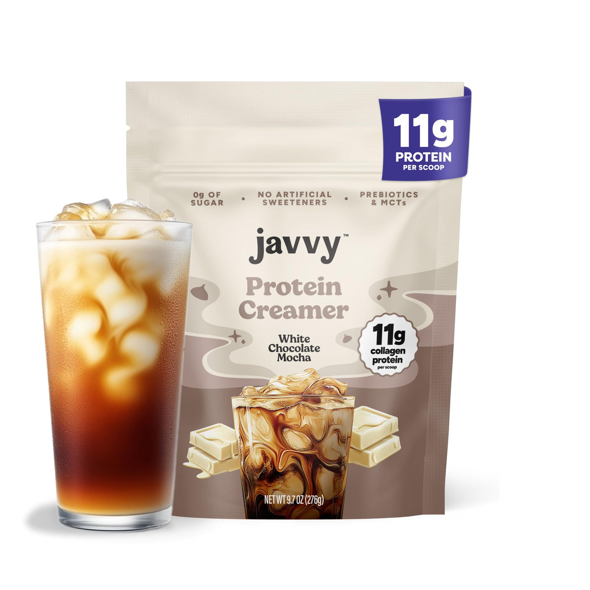 Javvy White Chocolate Mocha Collagen Coffee Creamer – 11g Collagen, MCT, Keto, Lactose & Gluten Free, 0g Sugar
