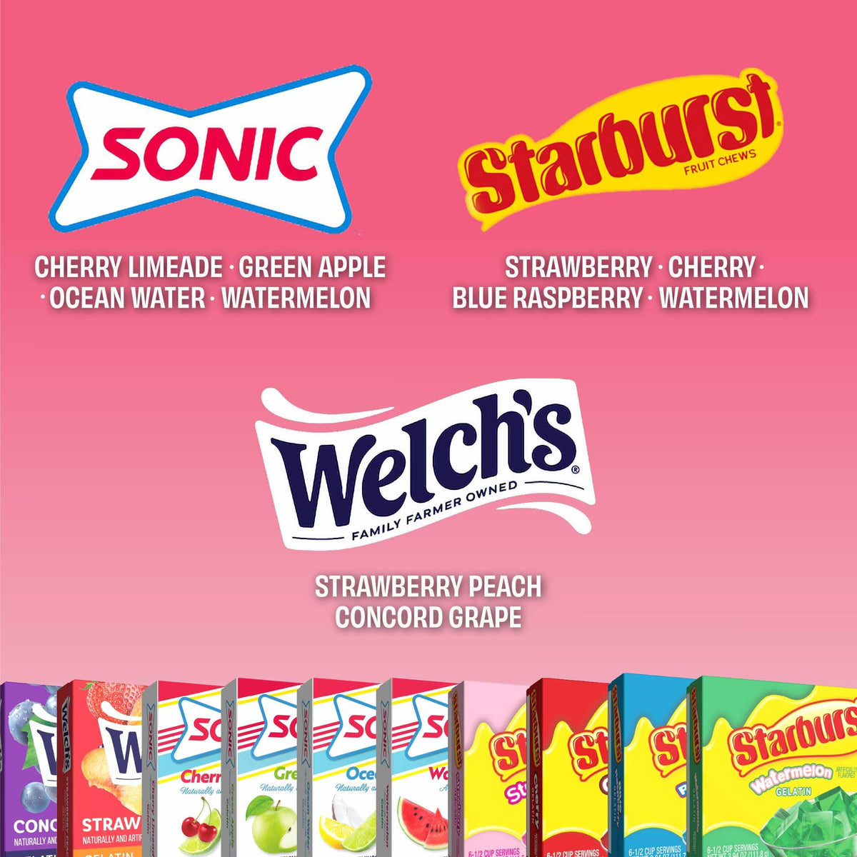 JEL SERT Gelatin Dessert Mix Variety Pack – 12 Flavored Boxes (Welch’s, Sonic, Starburst)