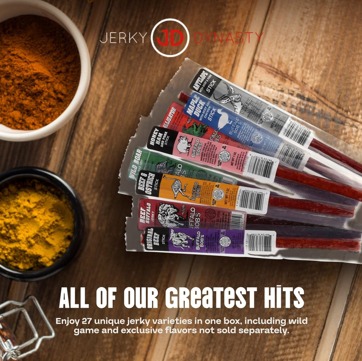 Jerky Dynasty Ultimate 27-Piece Exotic Jerky Gift Set | Buffalo Bob's Wild Game Variety Pack
