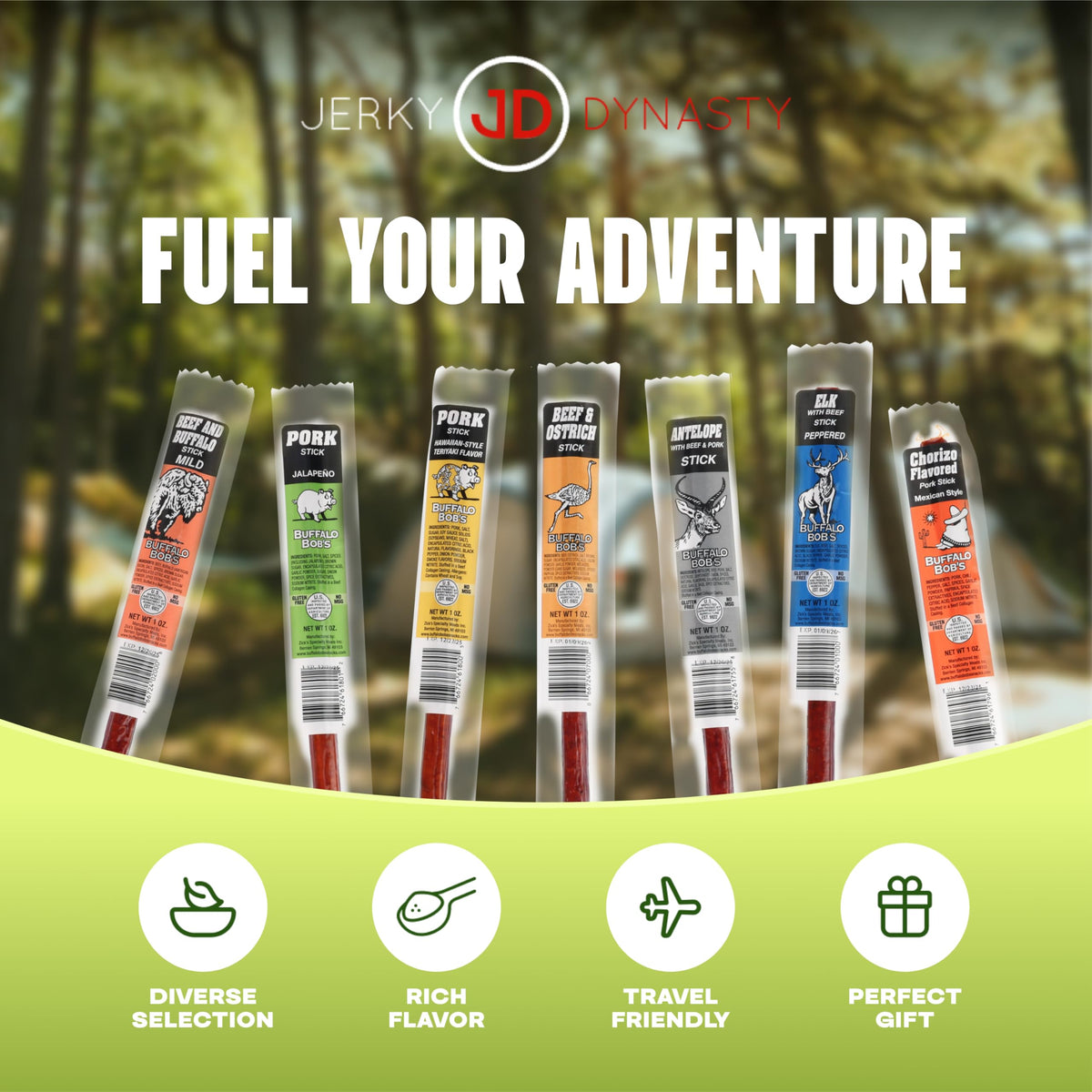 Jerky Dynasty Ultimate 27-Piece Exotic Jerky Gift Set | Buffalo Bob's Wild Game Variety Pack