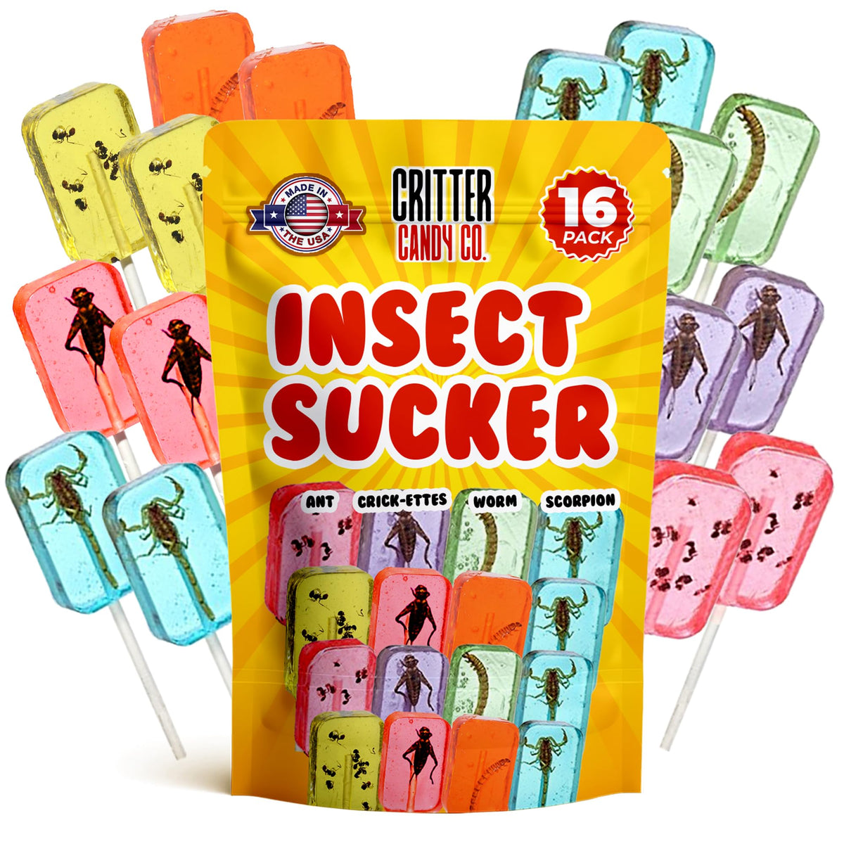 HotLix Insect Lollipops (16-Pack) – Scorpions, Worms, Ants & Crickets | Jerky-n-Spice