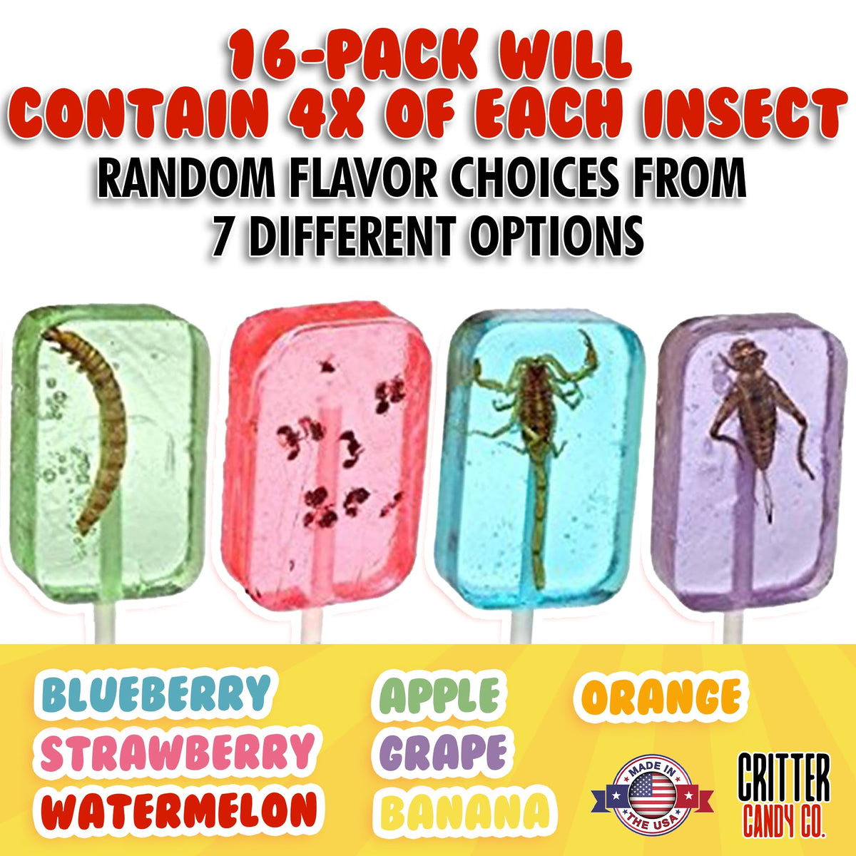 HotLix Insect Lollipops (16-Pack) – Scorpions, Worms, Ants & Crickets | Jerky-n-Spice