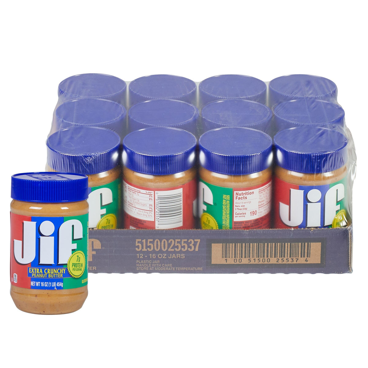 Jif Crunchy Peanut Butter — 16 oz Jar, 12 Count Case | Gluten Free & Kosher