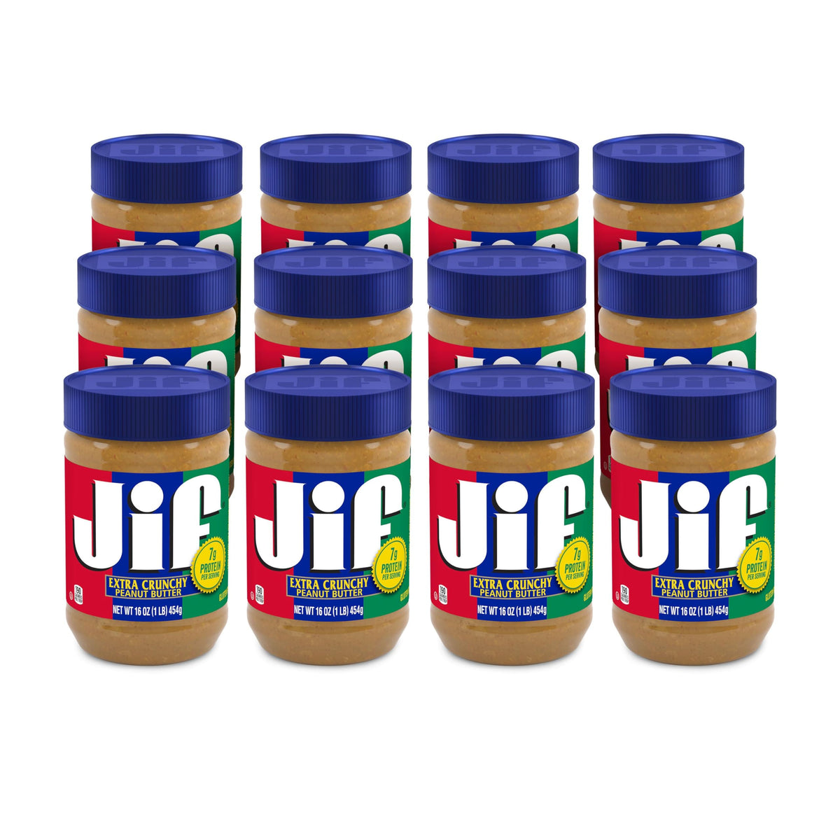 Jif Crunchy Peanut Butter — 16 oz Jar, 12 Count Case | Gluten Free & Kosher