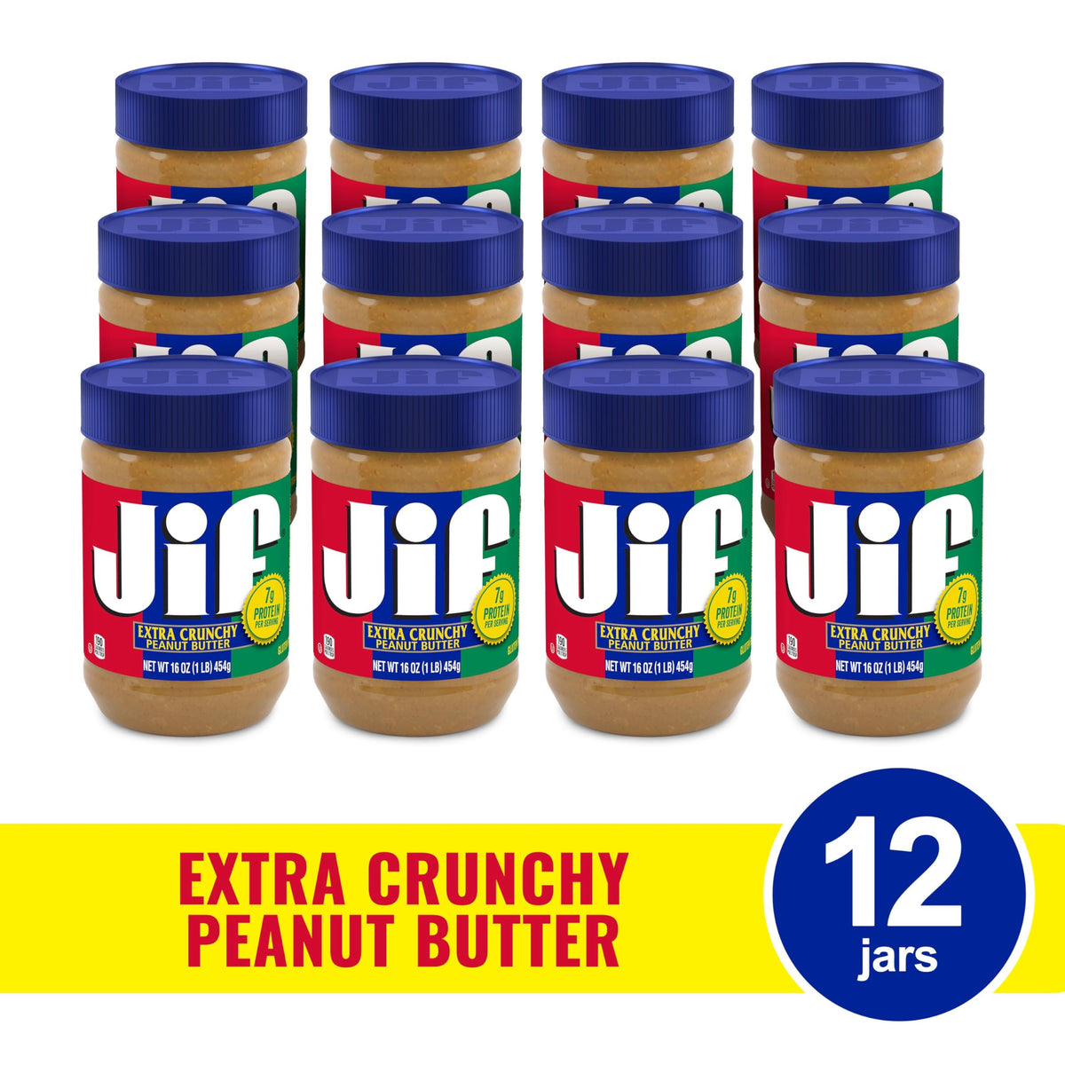 Jif Crunchy Peanut Butter — 16 oz Jar, 12 Count Case | Gluten Free & Kosher