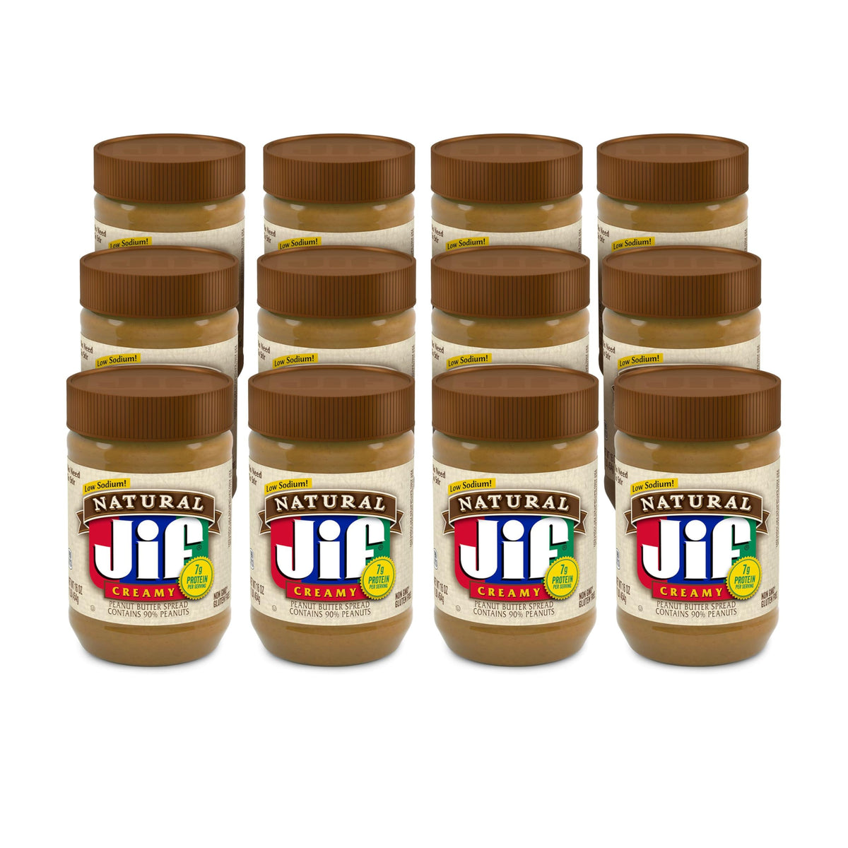 Jif Natural Creamy Peanut Butter – 16 oz Jar (Case of 12) | 5-Ingredient, No-Stir Convenience