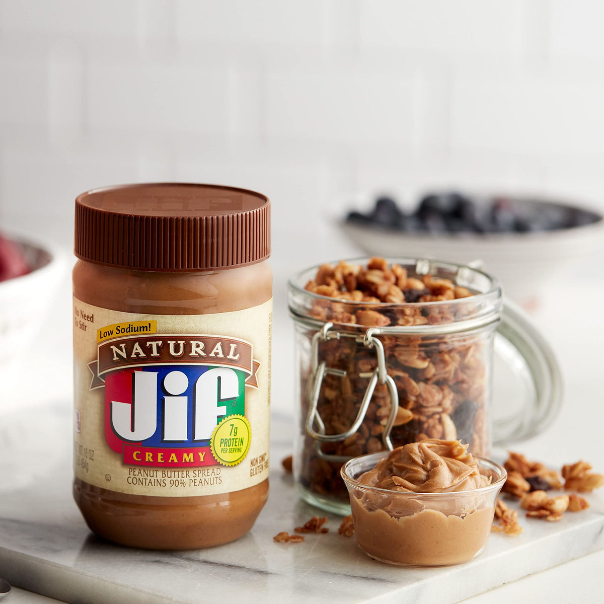 Jif Natural Creamy Peanut Butter – 16 oz Jar (Case of 12) | 5-Ingredient, No-Stir Convenience