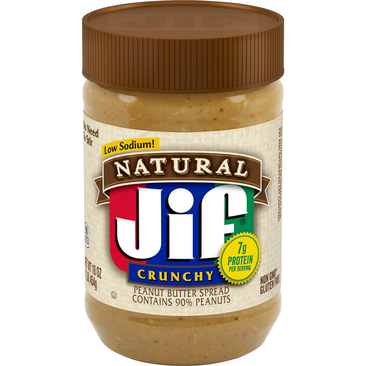 Jif Natural Crunchy Peanut Butter Spread — 16 oz Jars (Pack of 12) | 90% Peanuts