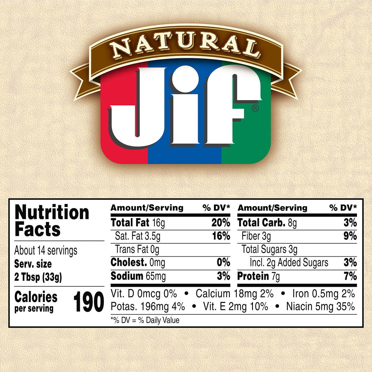 Jif Natural Crunchy Peanut Butter Spread — 16 oz Jars (Pack of 12) | 90% Peanuts