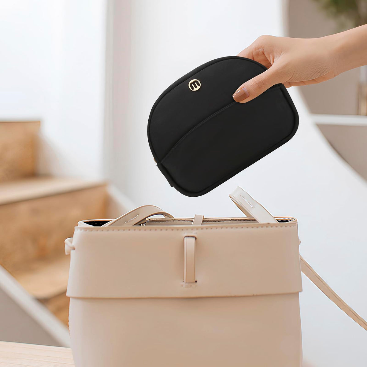 JINSI Small Travel Makeup Bag, Nylon Cosmetic Toiletry Organizer Pouch