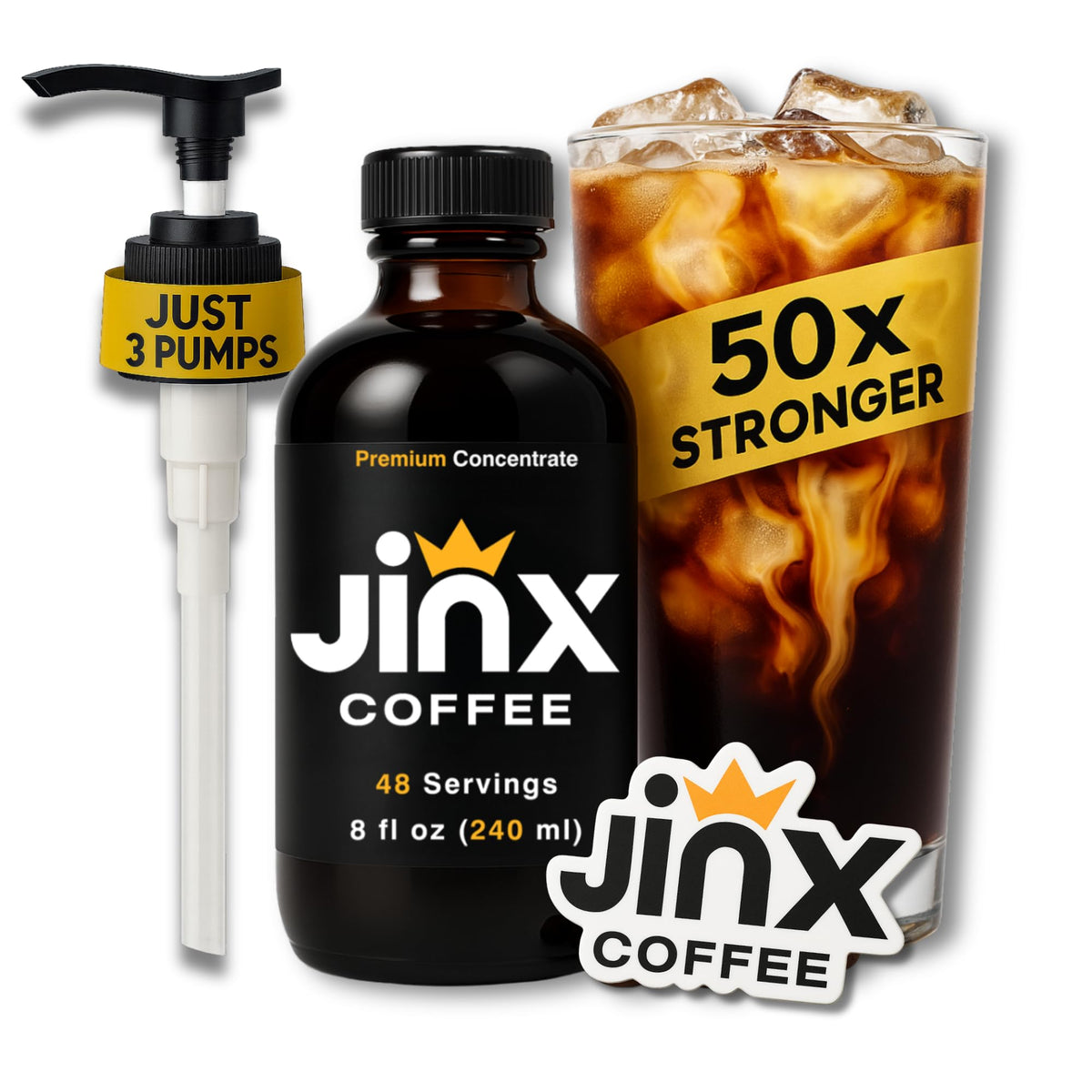 Jinx Coffee Concentrate – 50x Stronger Cold Brew, 48 Servings | Instant Hot or Iced Coffee
