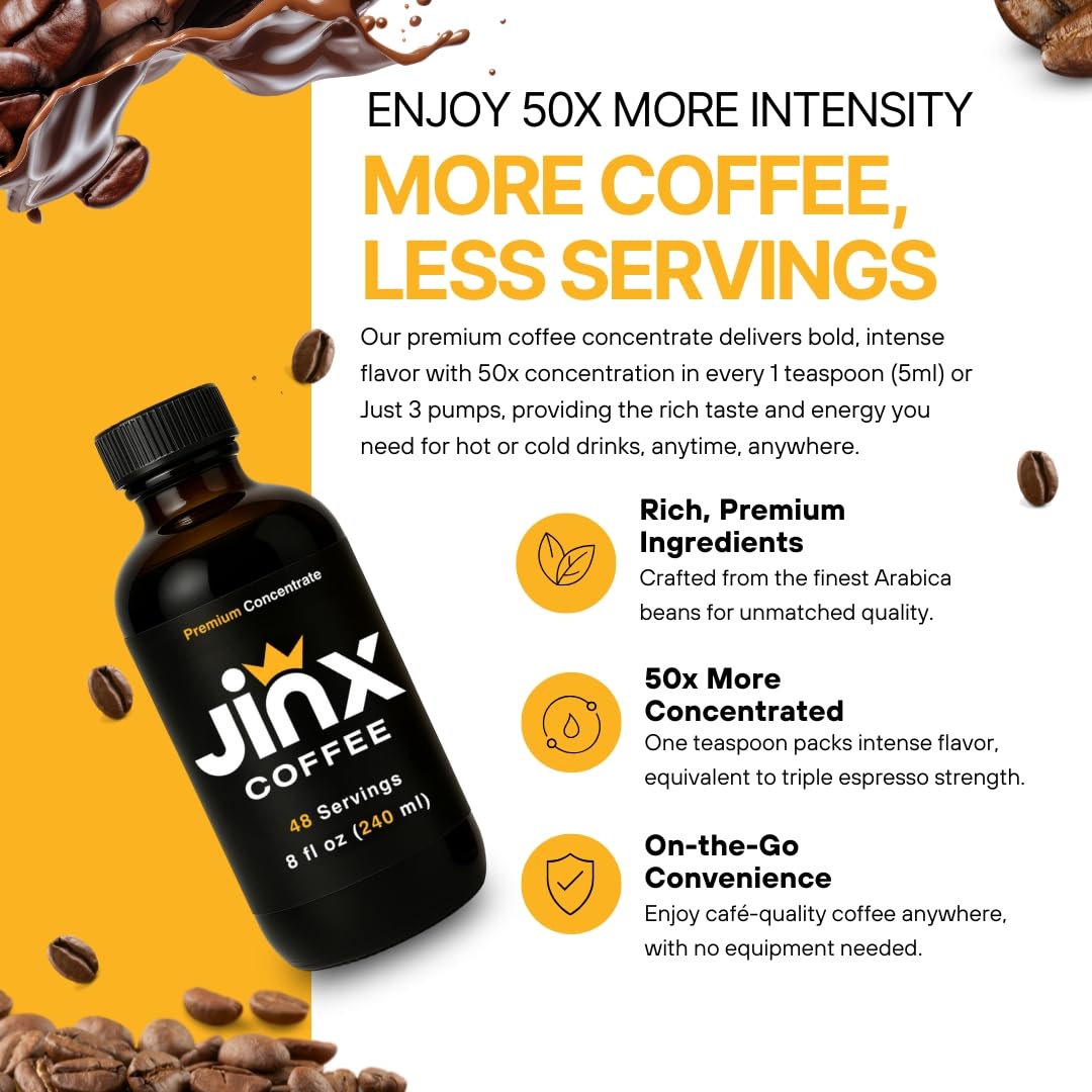 Jinx Coffee Concentrate – 50x Stronger Cold Brew, 48 Servings | Instant Hot or Iced Coffee