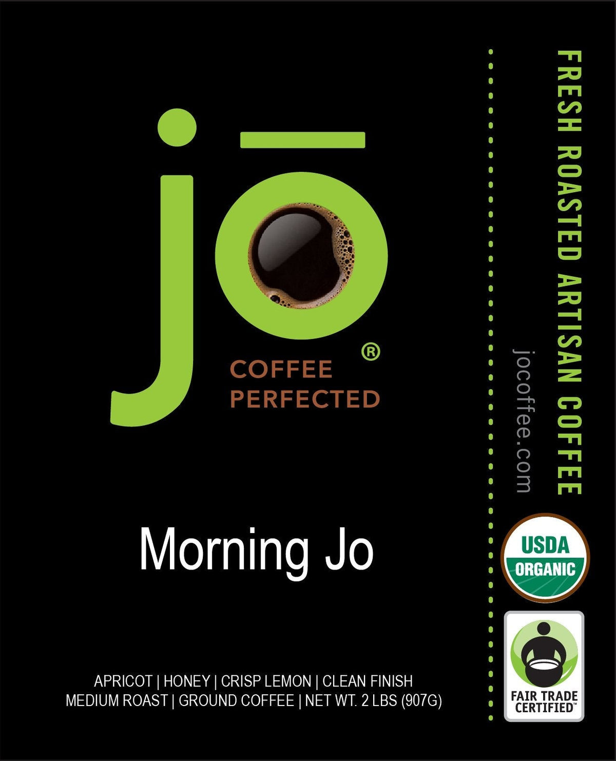 Morning Jo Organic Breakfast Blend — 2 lb Ground Coffee | 100% Arabica, Fair Trade, USDA Organic | Jo Coffee