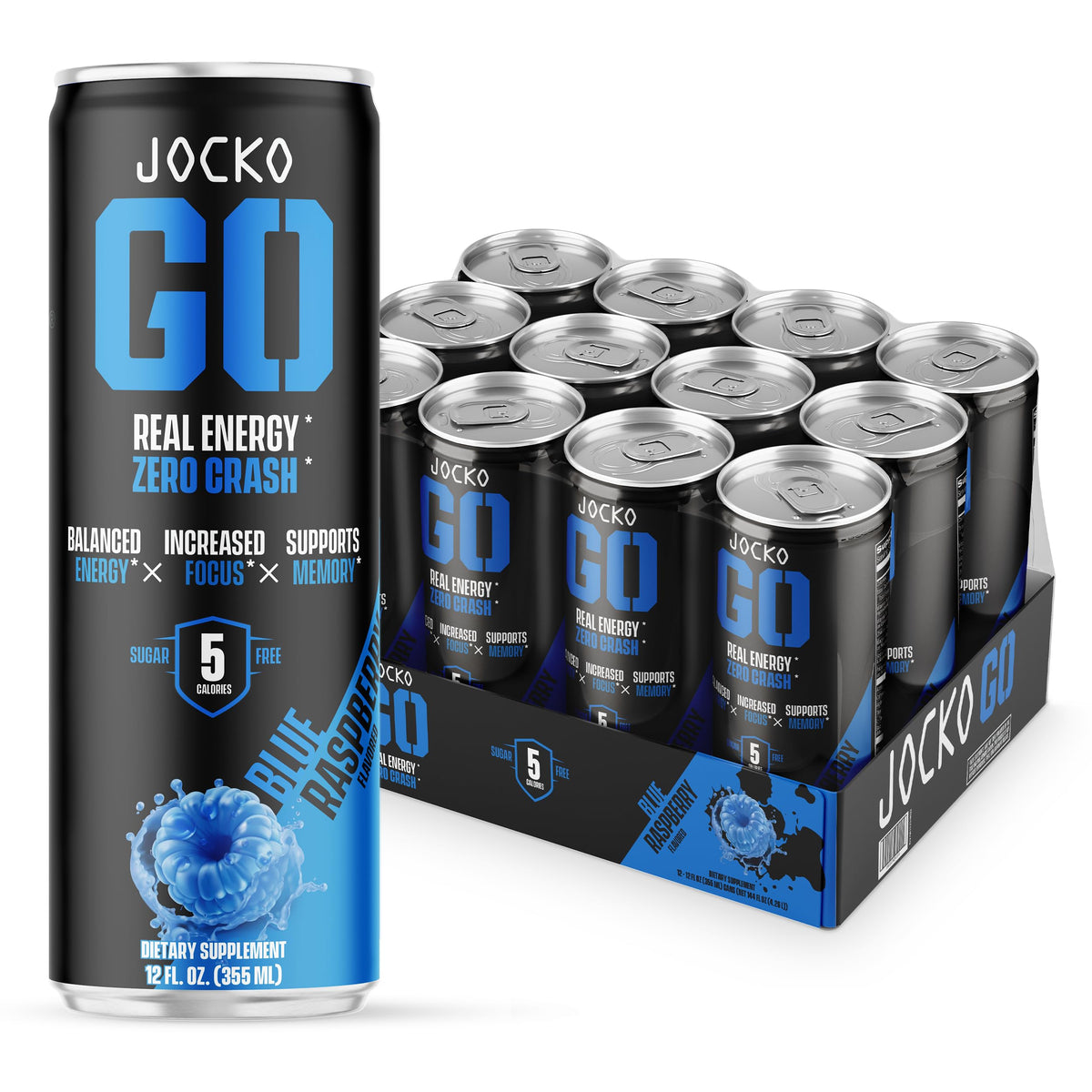 Jocko GO Energy Drink Blue Raspberry – Keto, Sugar Free, Nootropic (12 Pack) | Jocko Fuel