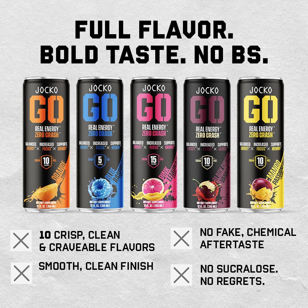 Jocko GO Energy Drink Blue Raspberry – Keto, Sugar Free, Nootropic (12 Pack) | Jocko Fuel