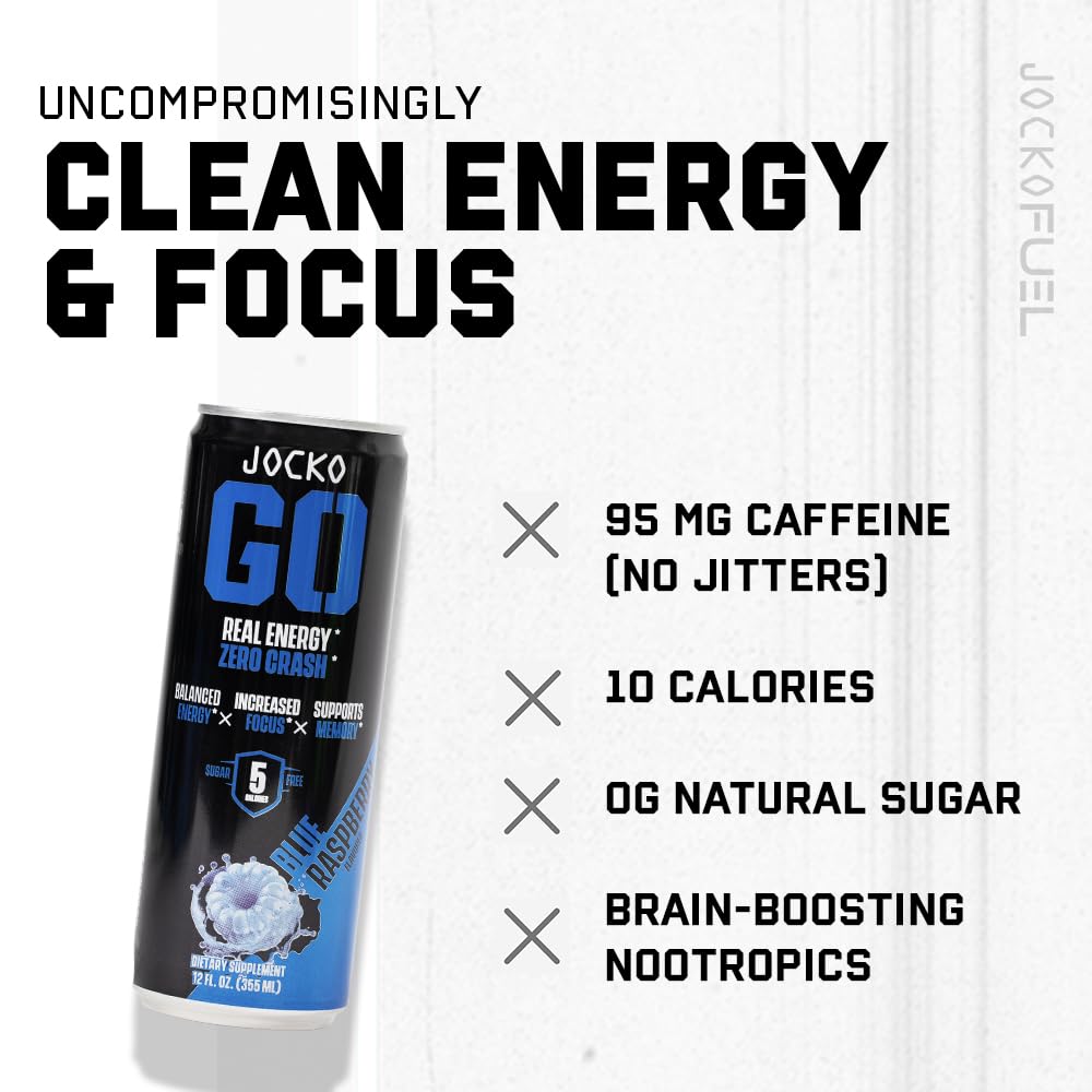 Jocko GO Energy Drink Blue Raspberry – Keto, Sugar Free, Nootropic (12 Pack) | Jocko Fuel