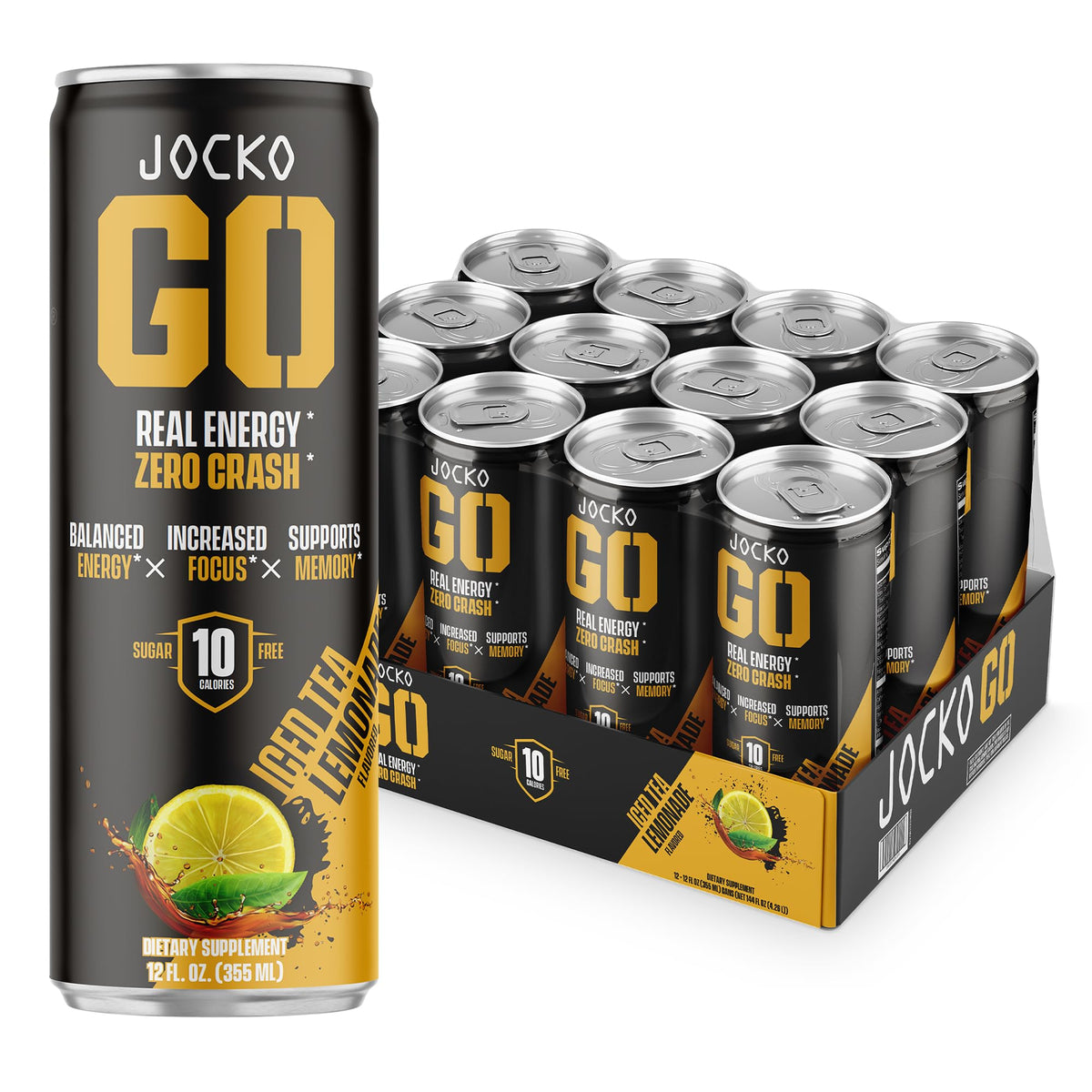 Origin Jocko GO Energy Drink – Keto, Sugar-Free Nootropic with B12, B6 & Electrolytes (12 Pack, Iced Tea Lemonade)