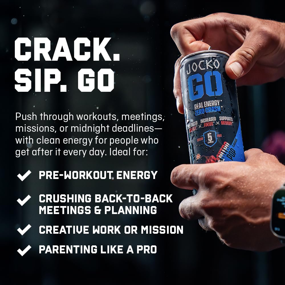 Origin Jocko GO Energy Drink – Keto, Sugar-Free Nootropic with B12, B6 & Electrolytes (12 Pack, Iced Tea Lemonade)