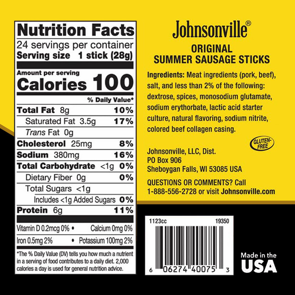 Johnsonville Summer Sausage Snack Sticks – Original, Dairy Free & Gluten Free, 1 oz Pack (24-Pack)
