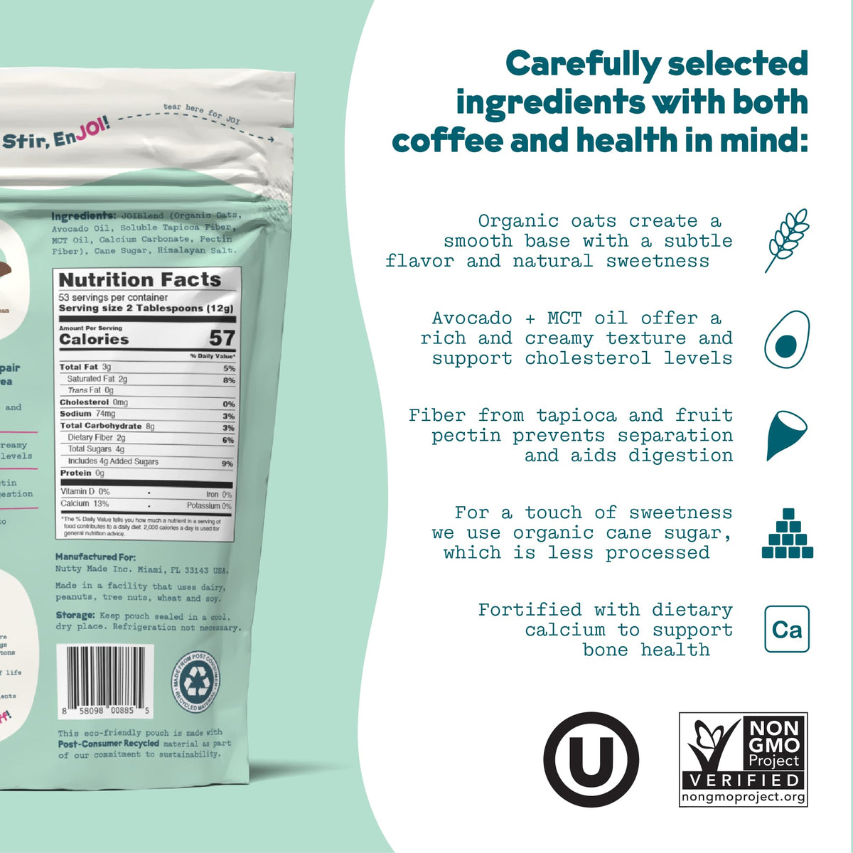 JOI Instant Oat Milk Creamer Pouch – 32 Servings, Vegan, Gluten-Free, Shelf-Stable