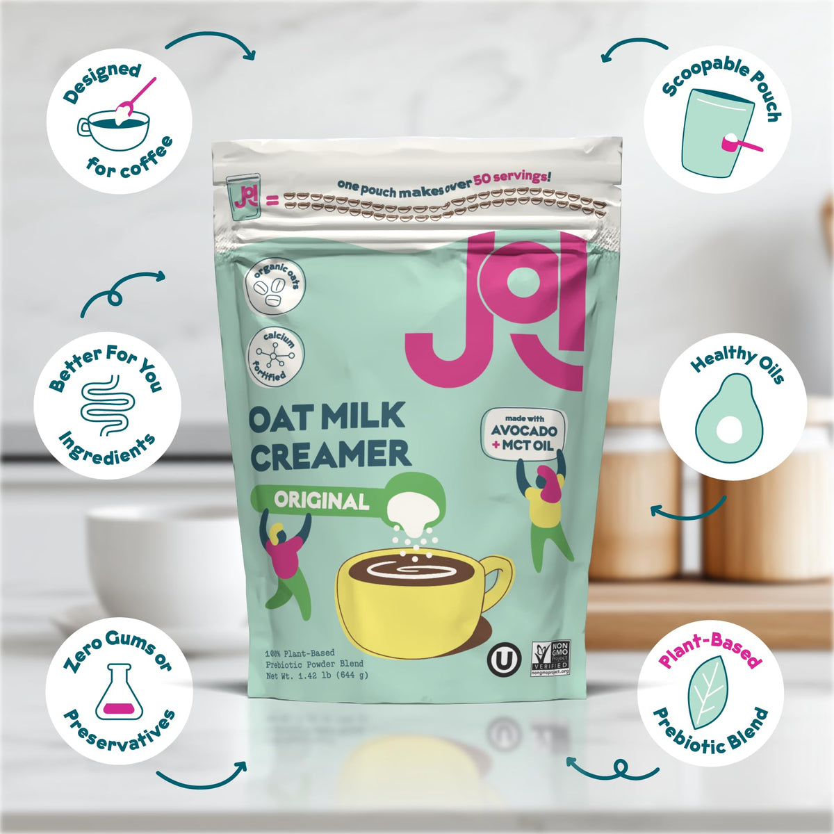 JOI Instant Oat Milk Creamer Pouch – 32 Servings, Vegan, Gluten-Free, Shelf-Stable