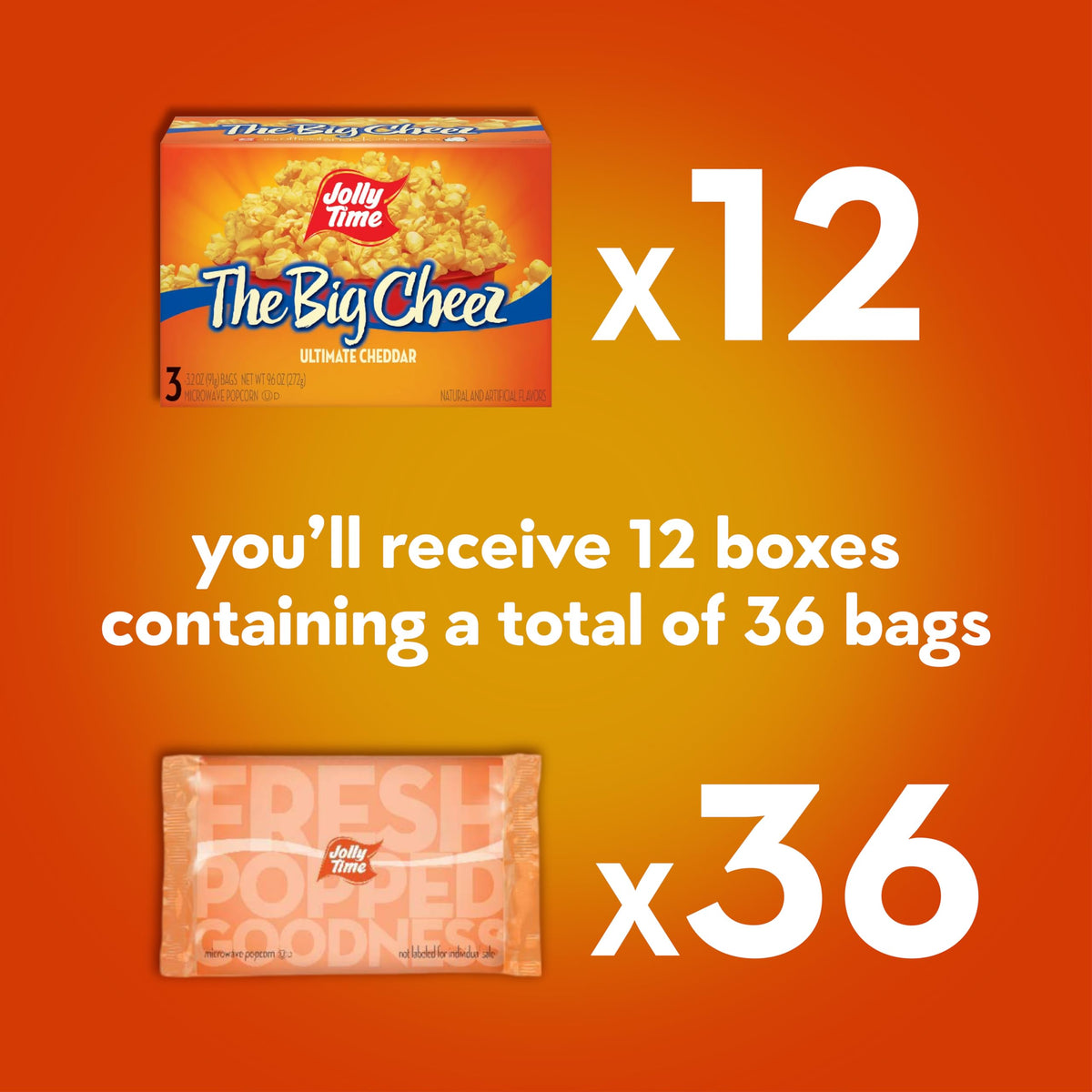 Jolly Time The Big Cheez Cheddar Cheese Microwave Popcorn – 36 Bags, 3.2oz Each