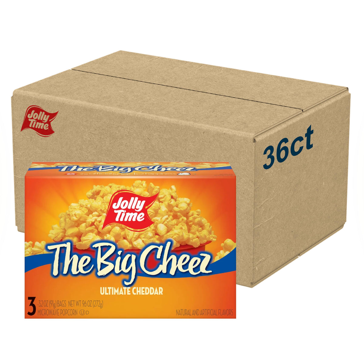 Jolly Time The Big Cheez Cheddar Cheese Microwave Popcorn – 36 Bags, 3.2oz Each