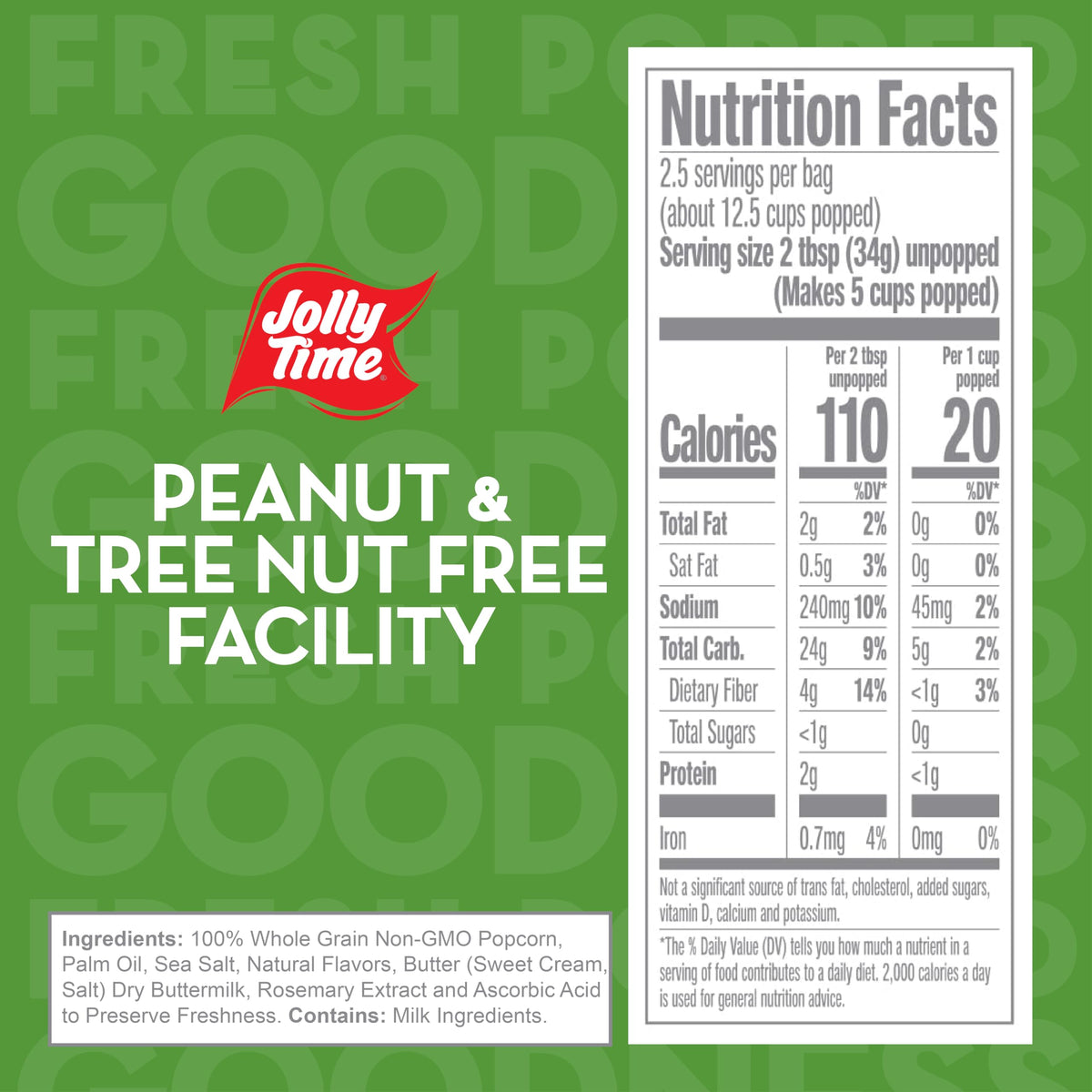 Jolly Time Healthy Pop Butter & Sea Salt Microwave Popcorn — 3 oz Bags, 36-Count, 94% Fat Free, Gluten Free, Non-GMO