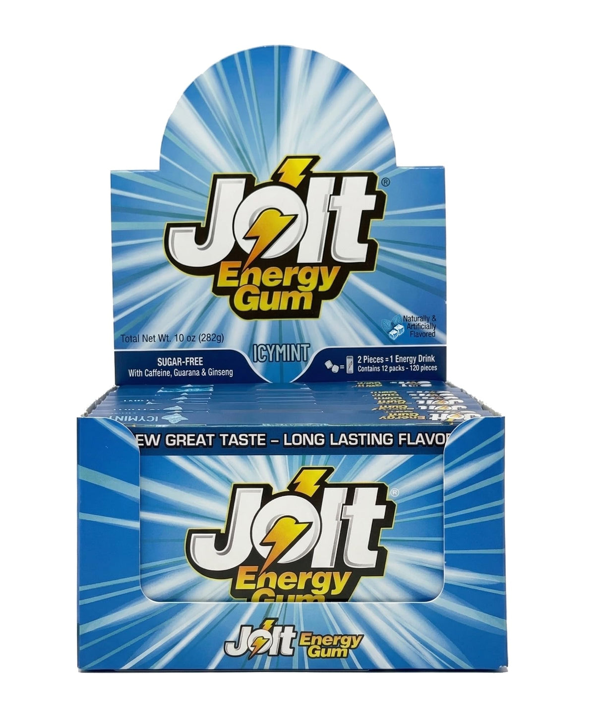 Jolt Energy Gum - Icy Mint (12 Pack, 120 Pieces) Sugar Free | Caffeine, Guarana & Ginseng