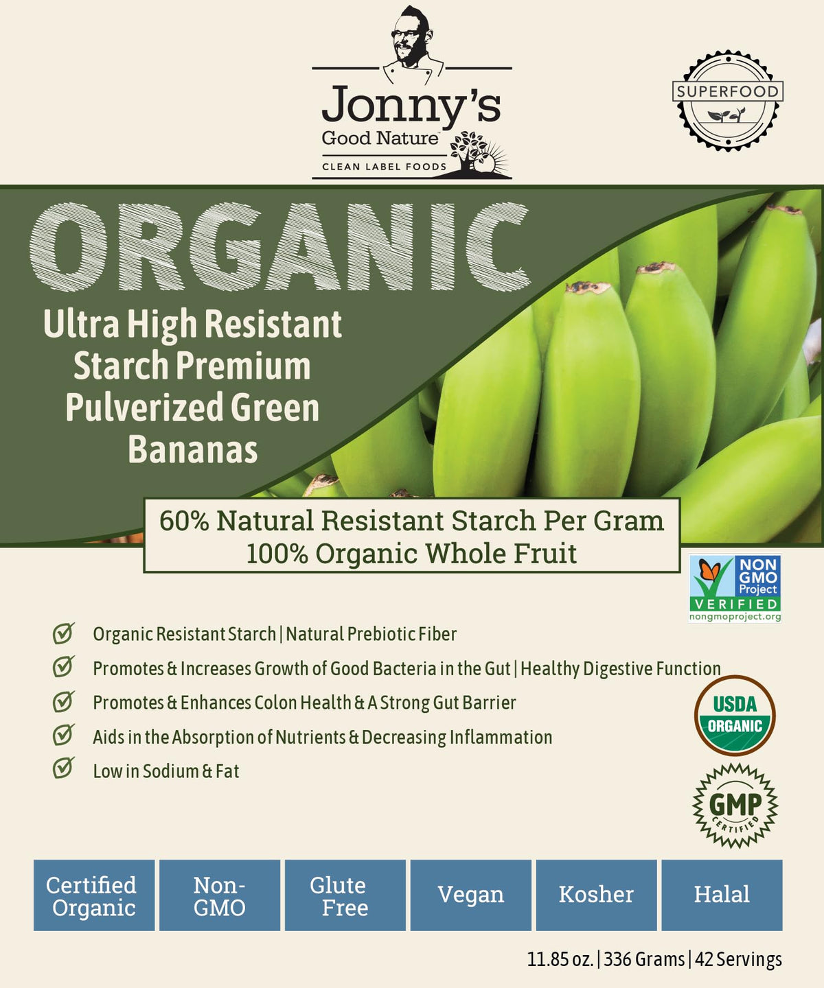 Jonnys Good Nature Organic Green Banana Flour – Ultra High Resistant Starch, 42 Servings