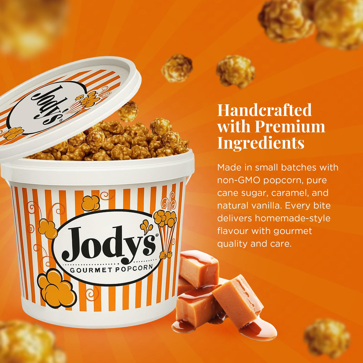 Jody’s Gourmet Caramel Corn Tub 37.5oz – Real Butter, Non-GMO, Gluten Free