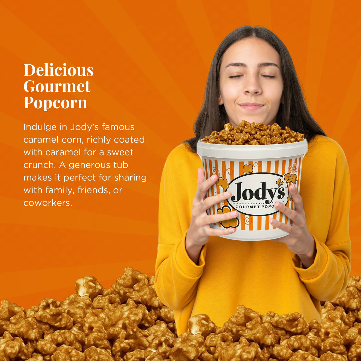 Jody’s Gourmet Caramel Corn Tub 37.5oz – Real Butter, Non-GMO, Gluten Free