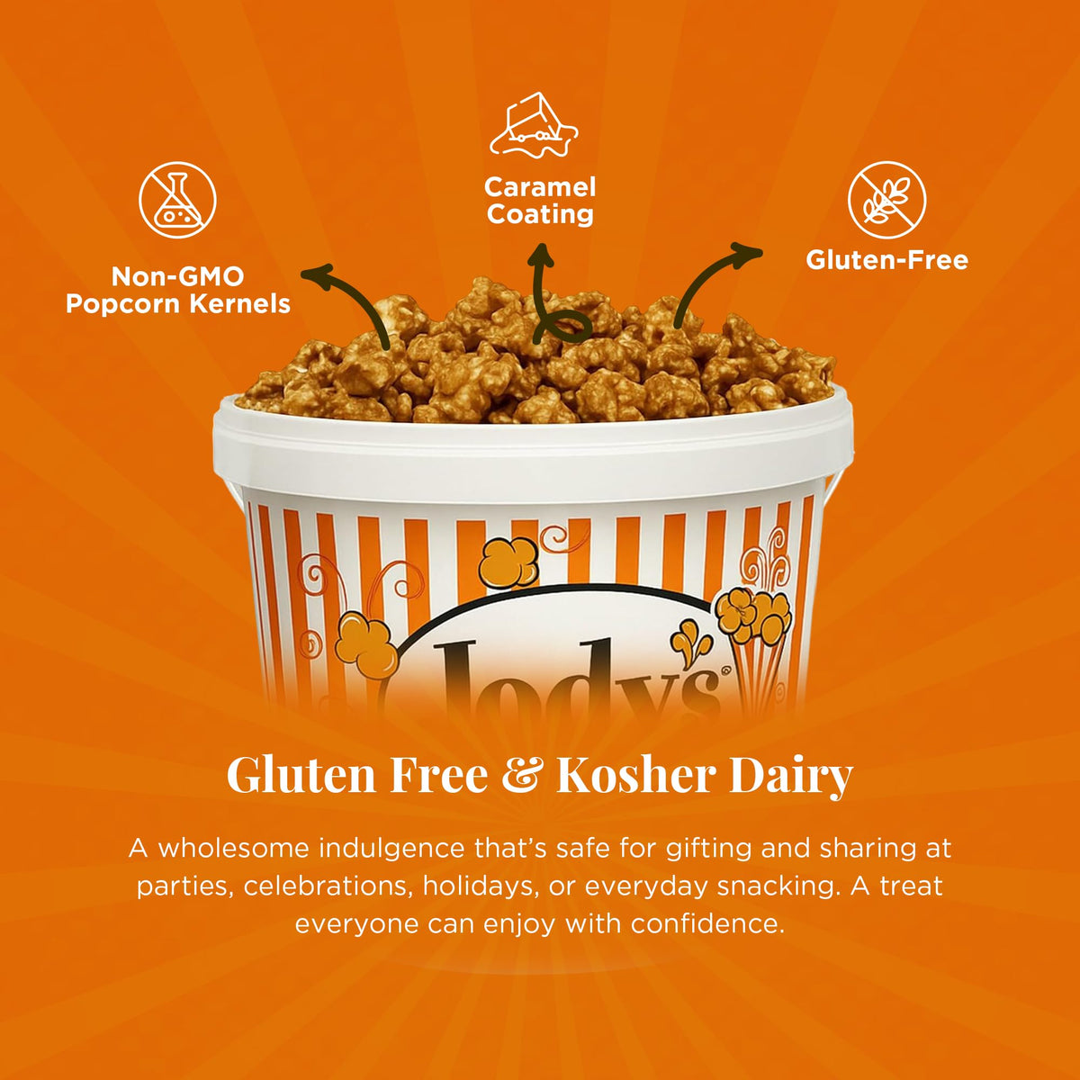 Jody’s Gourmet Caramel Corn Tub 37.5oz – Real Butter, Non-GMO, Gluten Free