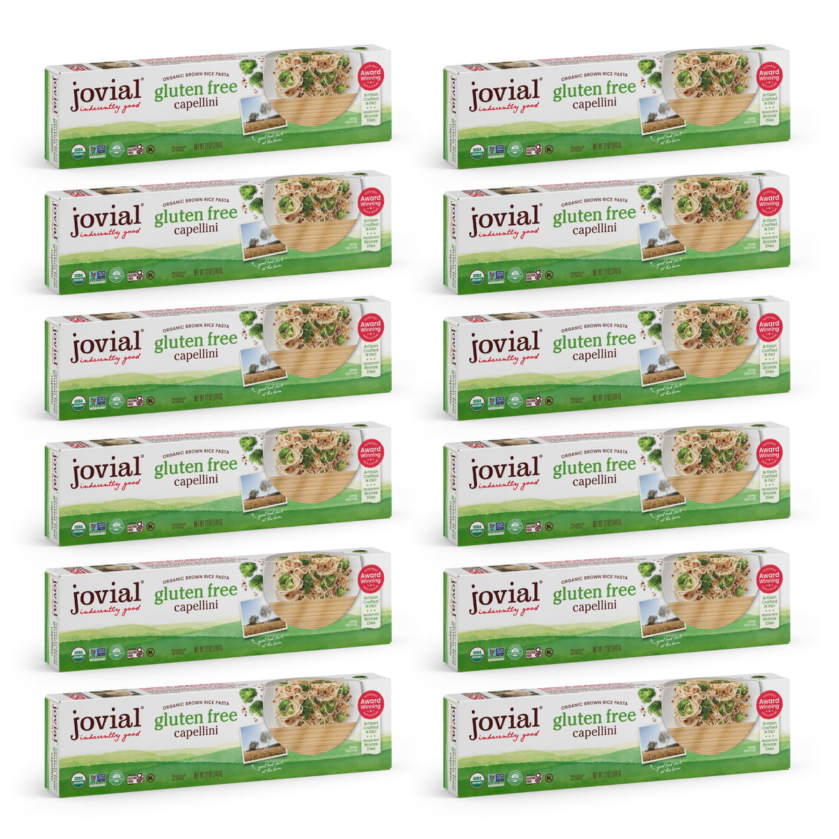Jovial Whole Grain Brown Rice Capellini Pasta – Organic, Gluten Free, Made in Italy | 12 oz, 12 Pack