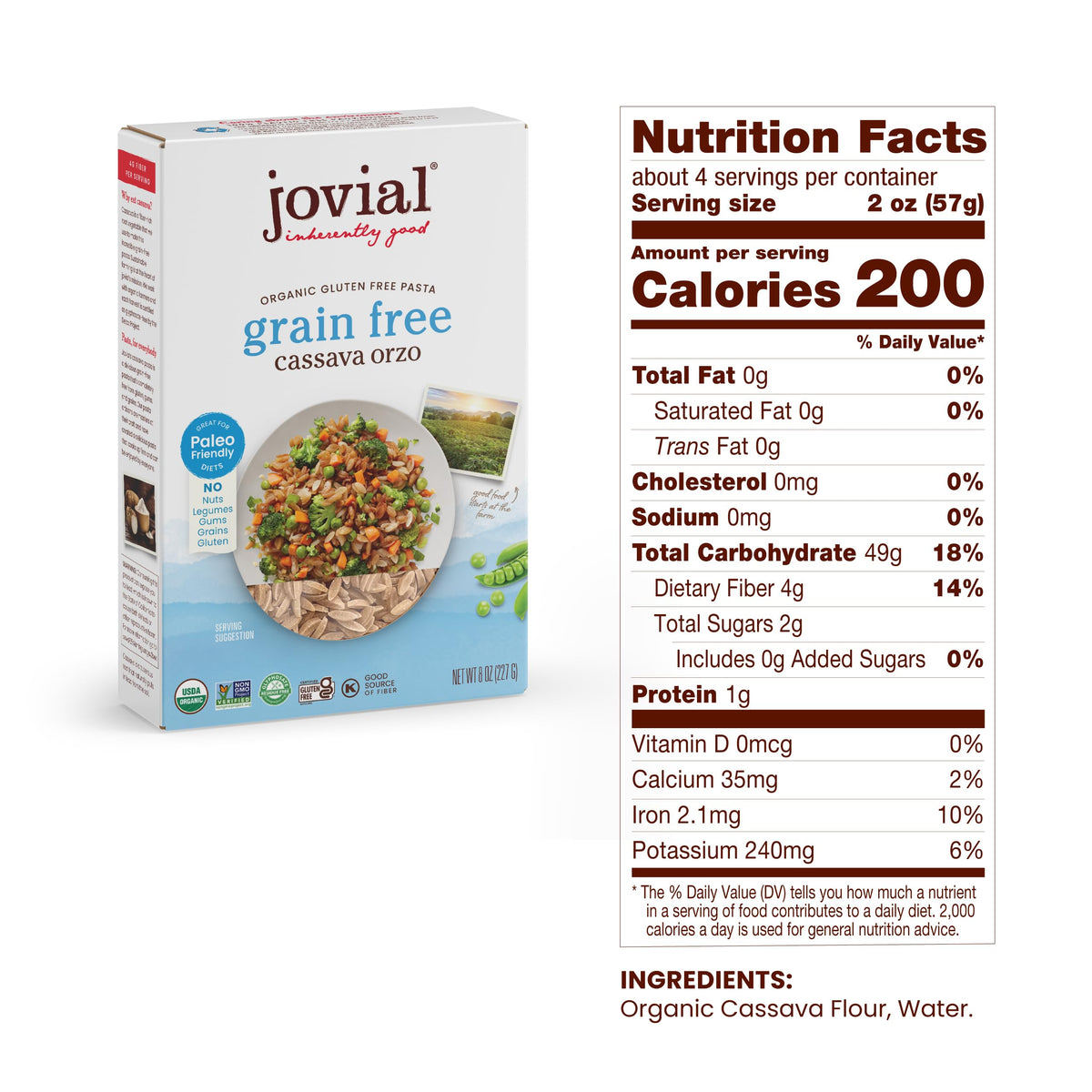 Jovial Grain-Free Cassava Pasta Variety — Orzo, Penne & Fusilli (3 Pack) – Gluten-Free, Organic