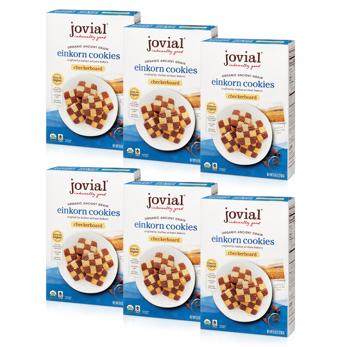 Jovial Organic Einkorn Checkerboard Cookies - High Protein, Low Sugar, Fair Trade, 8.8 oz (6 pack)