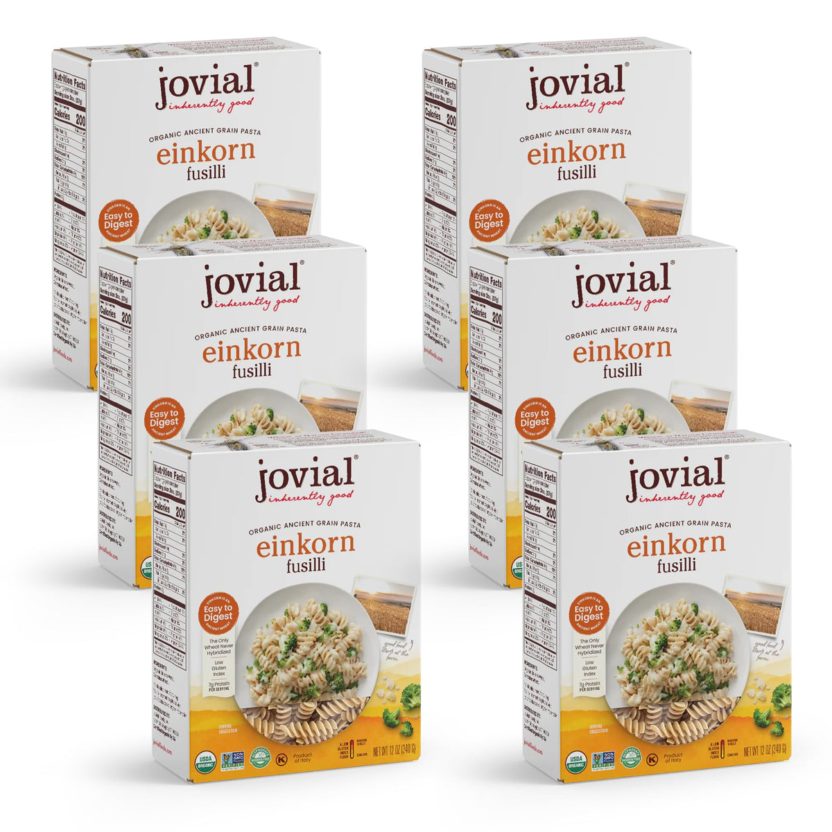 Jovial Einkorn 100% Organic Fusilli Pasta – High Protein, Non-GMO, Made in Italy