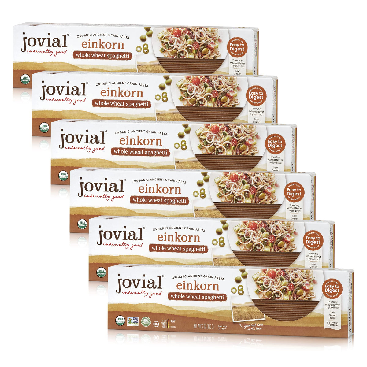 Jovial Einkorn 100% Organic Whole Grain Spaghetti — 12 oz, 6 Pack | High-Protein, Non-GMO, USDA Organic