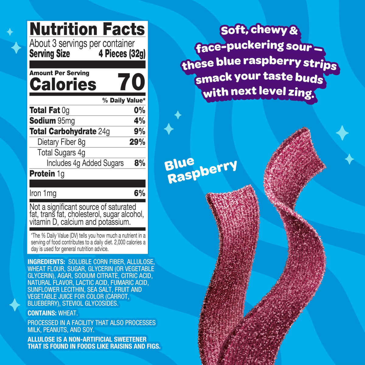 JOYRIDE Blue Raspberry Sour Strips – 6 x 3.5 oz Bundle + Glacial Peppermint Gum 2.5 oz | Low Sugar, Dye-Free, Plant-Based Candy