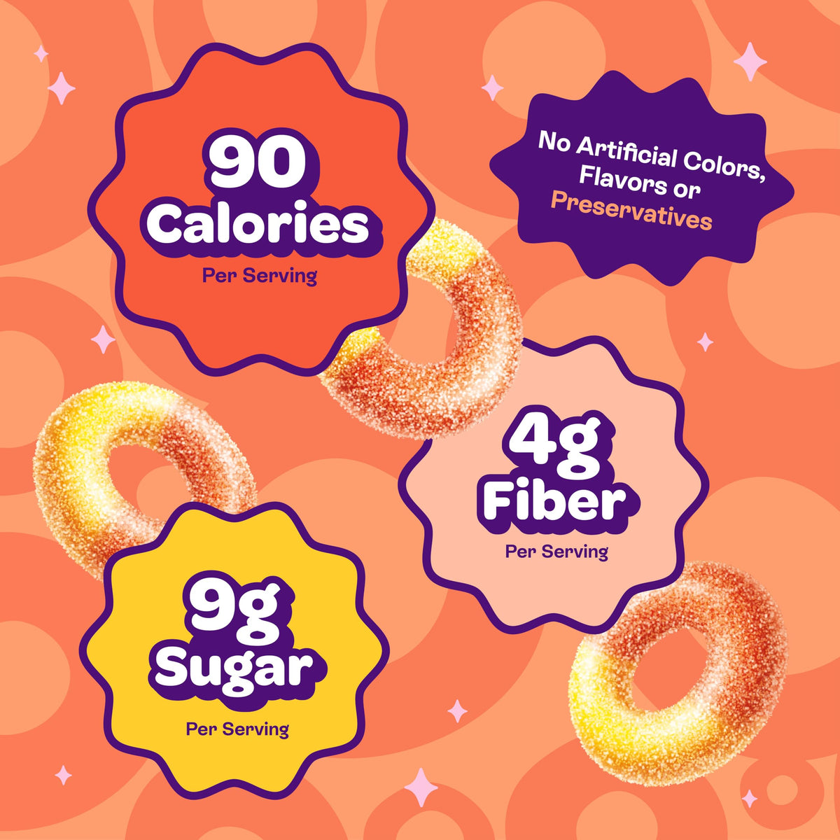 JOYRIDE Sour Peach Rings – 6-Pack Bundle with Bonus Peppermint Gum | Low Sugar, Dye Free
