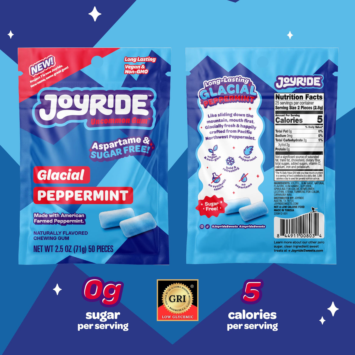 JOYRIDE Sour Peach Rings – 6-Pack Bundle with Bonus Peppermint Gum | Low Sugar, Dye Free