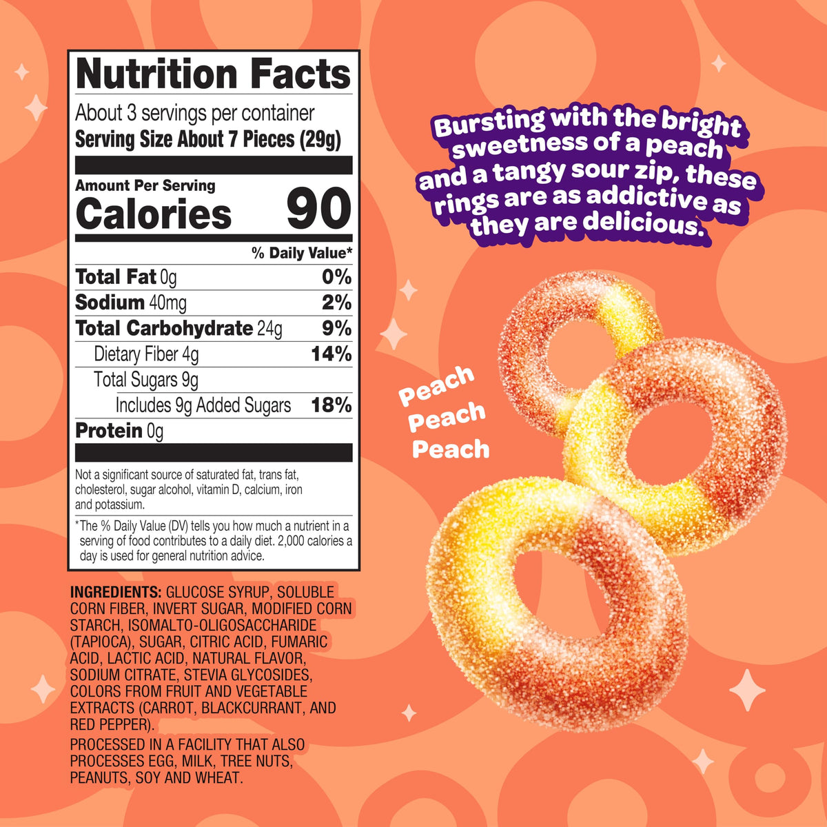 JOYRIDE Sour Peach Rings – 6-Pack Bundle with Bonus Peppermint Gum | Low Sugar, Dye Free